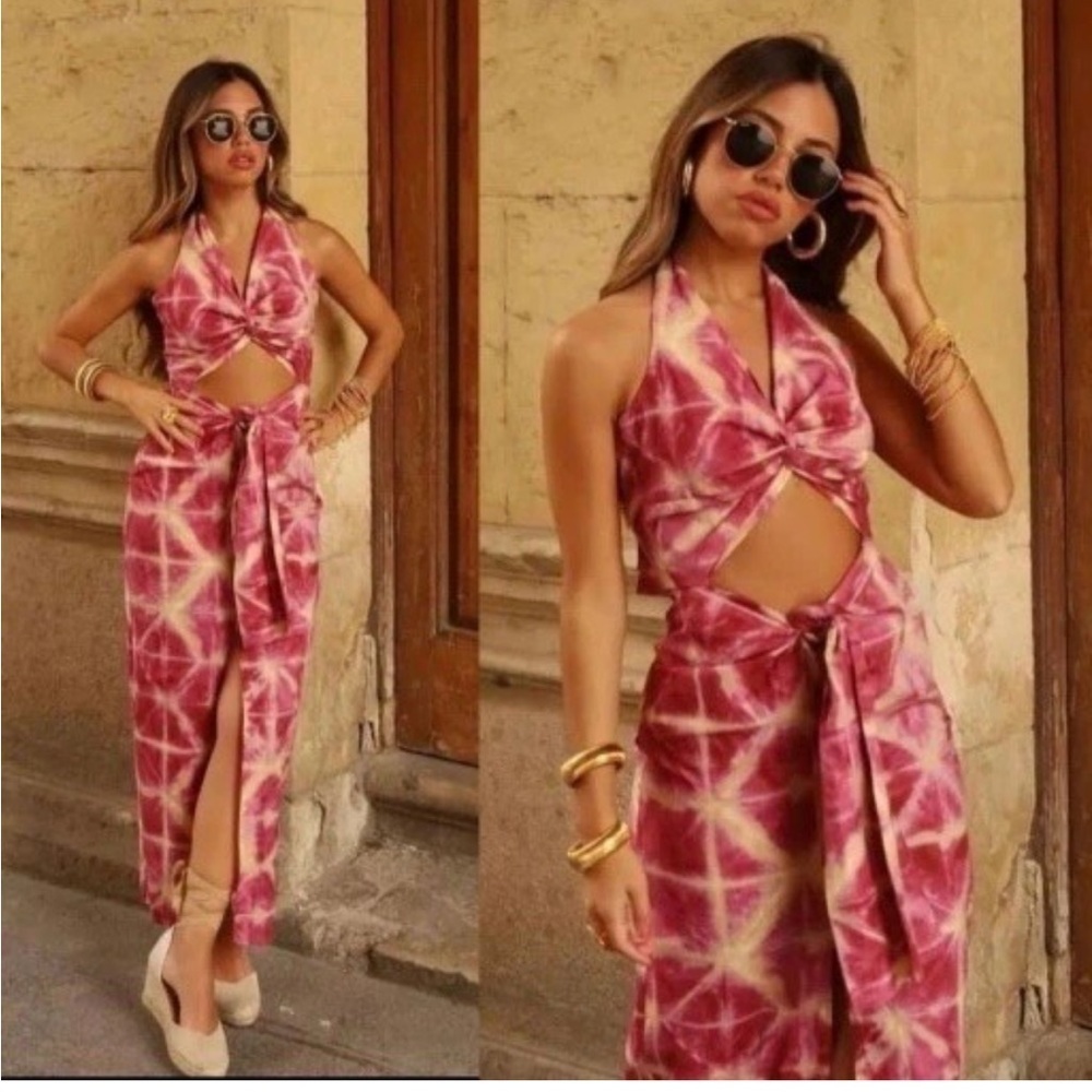 Zara Tie-Dye Knotted Cutout Maxi Dress